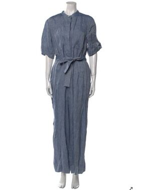 Theory Blue Linen Jumpsuit with Waist Tie
